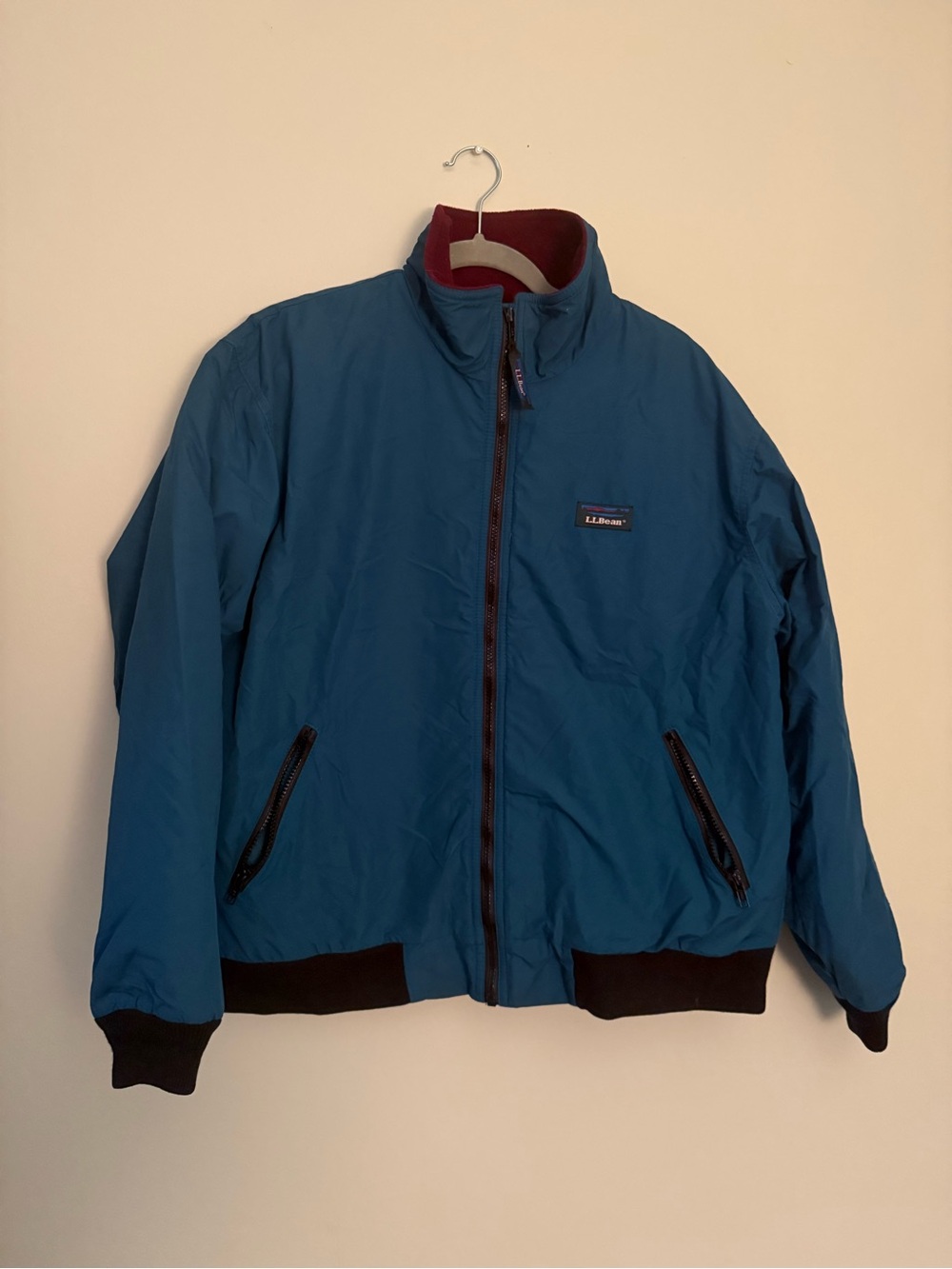Vintage L.L. Bean Blue Bomber Jacket with Maroon Collar